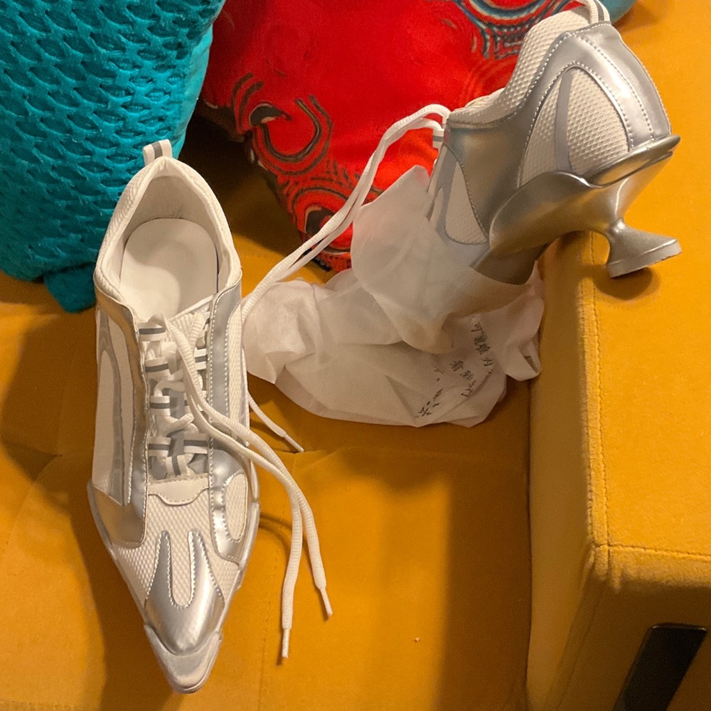 Silver Pointed Lace-Up Women’s Heels